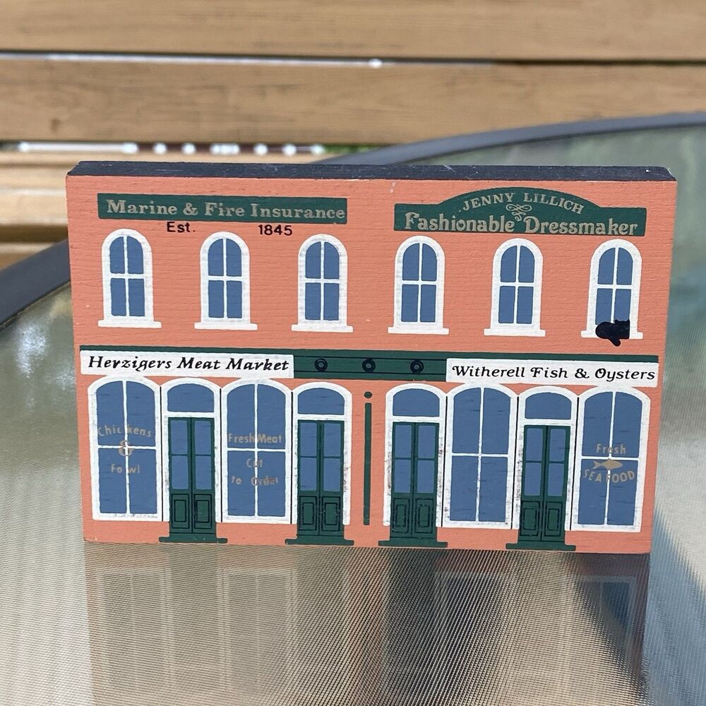 VTG The Cats Meow Series VI Fish Meat Market Wood Shelf Sitter 1988 Faline Jones